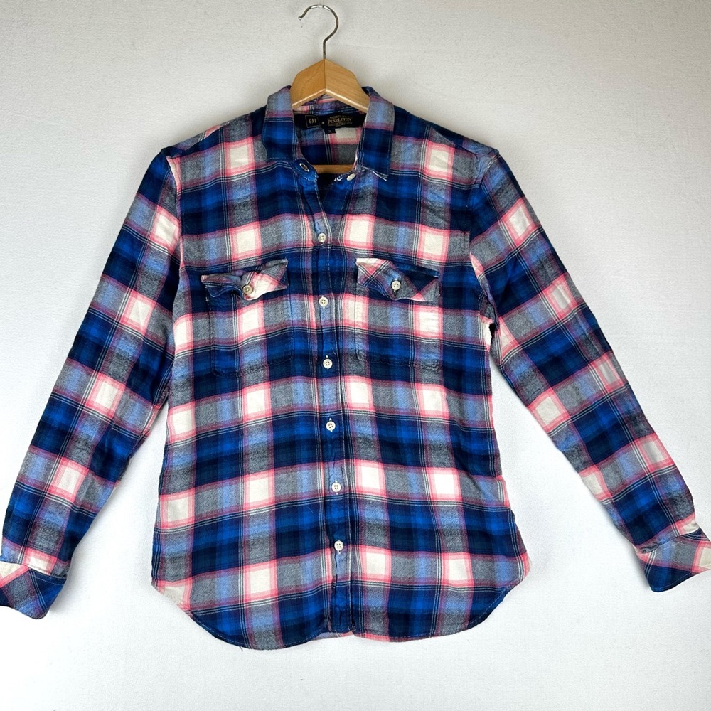 Gap x Pendleton Plaid Boyfriend 2 Pocket Flannel Button Down Shirt Soft - Picture 2 of 9